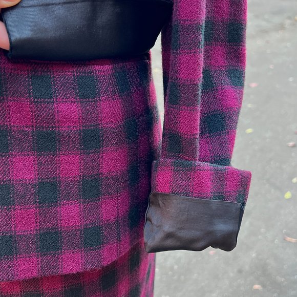 Vintage Jones New York Velvet Trim Plaid Lined Wool Skirt Suit Size 14 - Picture 9 of 13